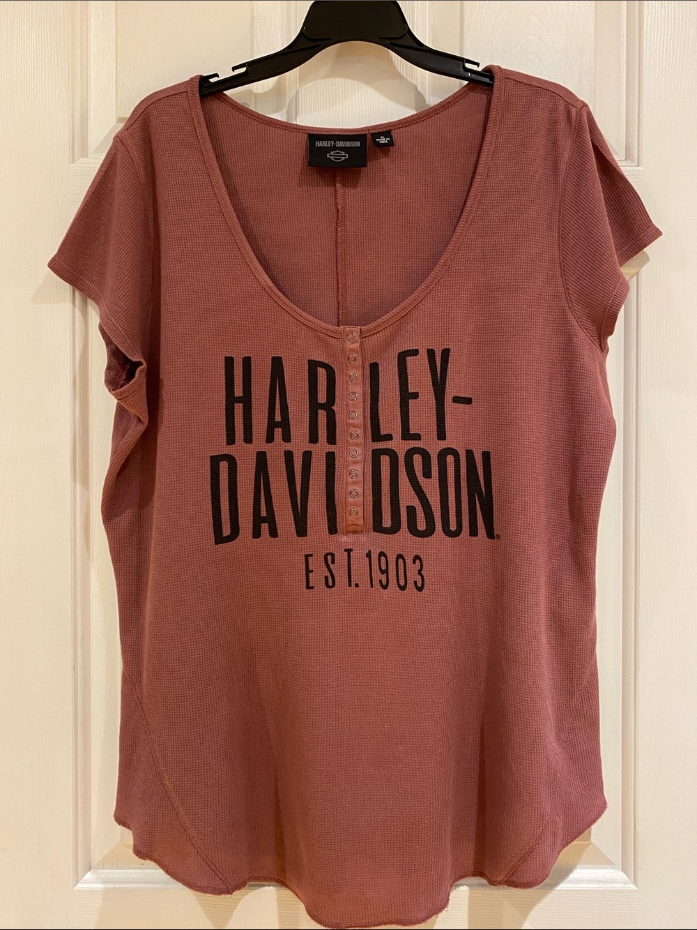 Harley-Davidson Women's Dusty Rose Scoop Neck Short Sleeve Graphic Tee